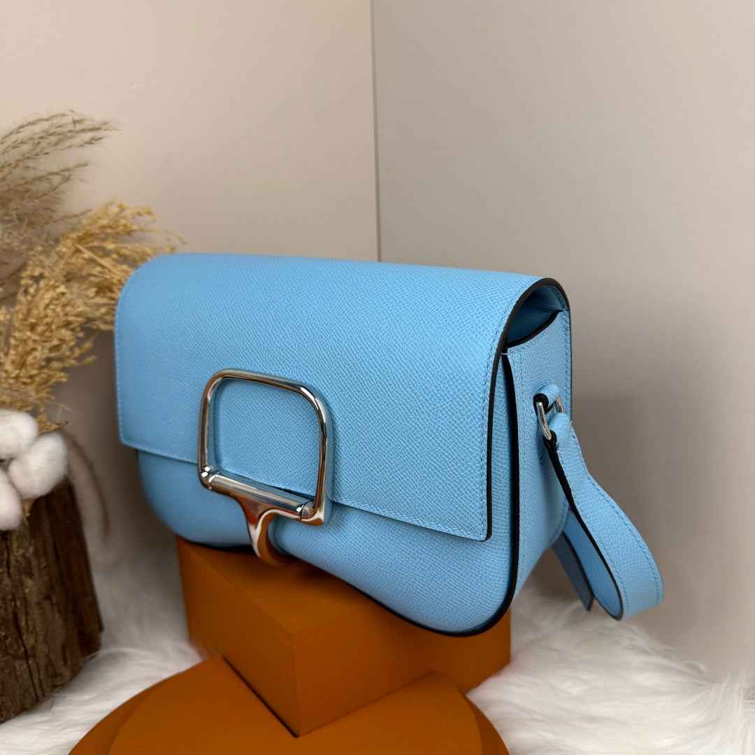 Hermès Della Cavalleria Elan Bag in Blue Epsom Calfskin Silver Hardware