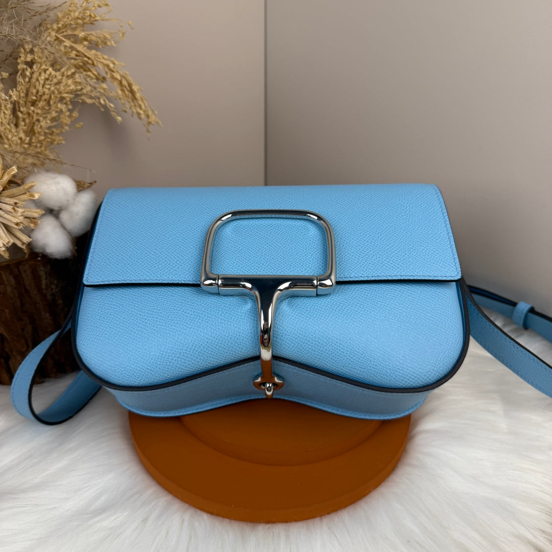 Hermès Della Cavalleria Elan Bag in Blue Epsom Calfskin Silver Hardware