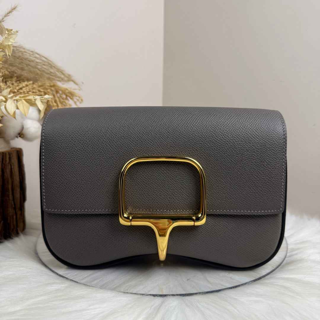 Hermès Della Cavalleria Elan Bag in Dark Gray Epsom Calfskin Gold Hardware