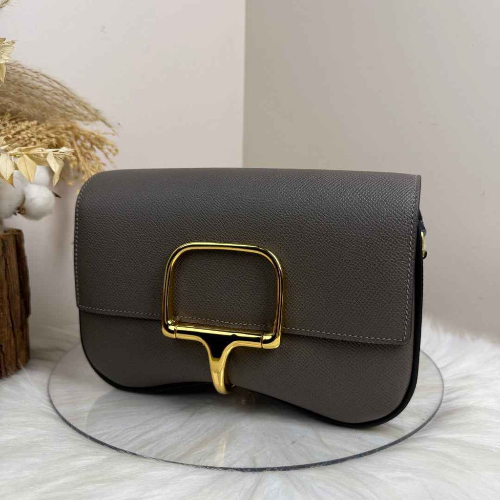 Hermès Della Cavalleria Elan Bag in Dark Gray Epsom Calfskin Gold Hardware