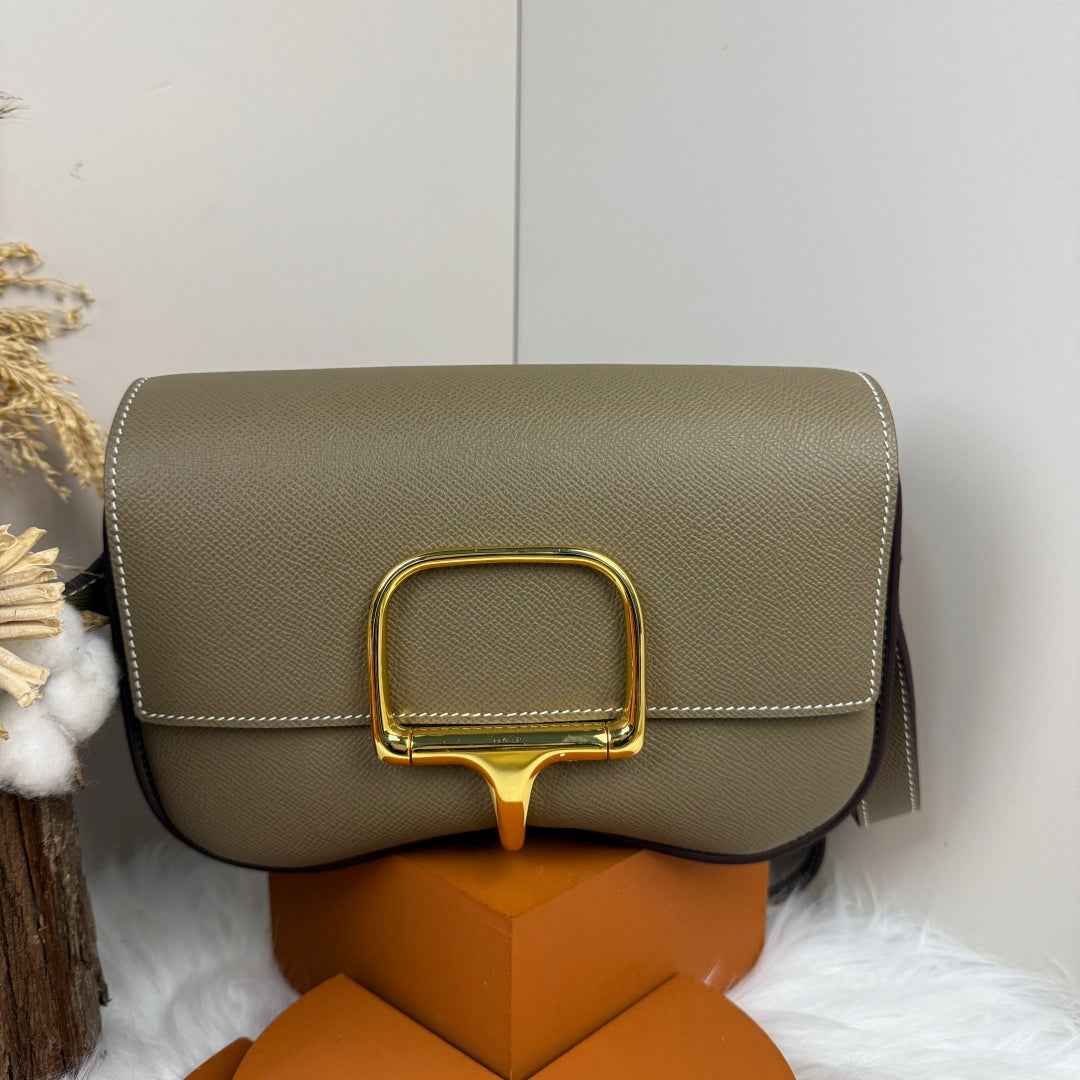 Hermès Della Cavalleria Elan Bag in Gray Epsom Calfskin Gold Hardware