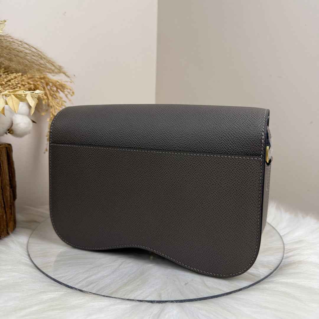 Hermès Della Cavalleria Elan Bag in Dark Gray Epsom Calfskin Gold Hardware