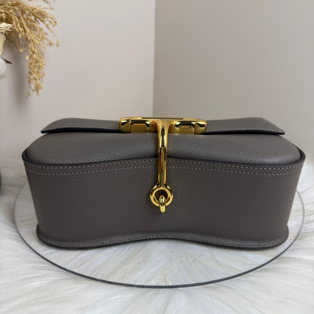 Hermès Della Cavalleria Elan Bag in Dark Gray Epsom Calfskin Gold Hardware