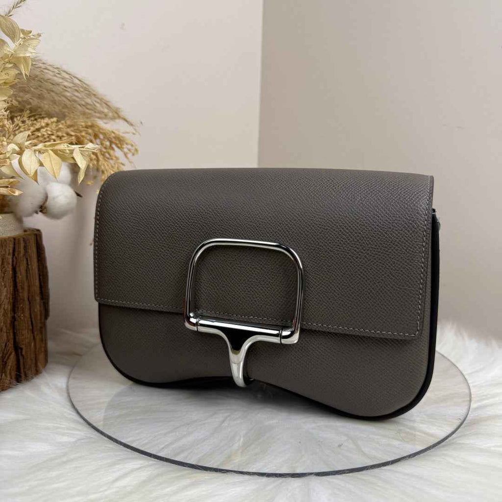 Hermès Della Cavalleria Elan Bag in Dark Gray Epsom Calfskin Silver Hardware