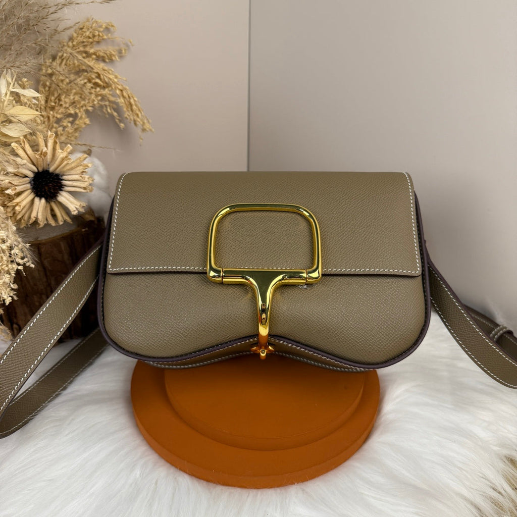 Hermès Della Cavalleria Elan Bag in Gray Epsom Calfskin Gold Hardware