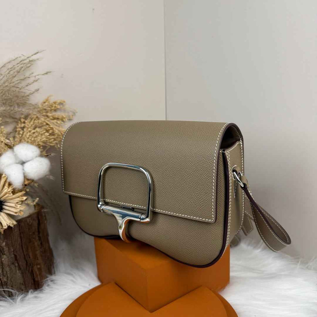 Hermès Della Cavalleria Elan Bag in Gray Epsom Calfskin Silver Hardware