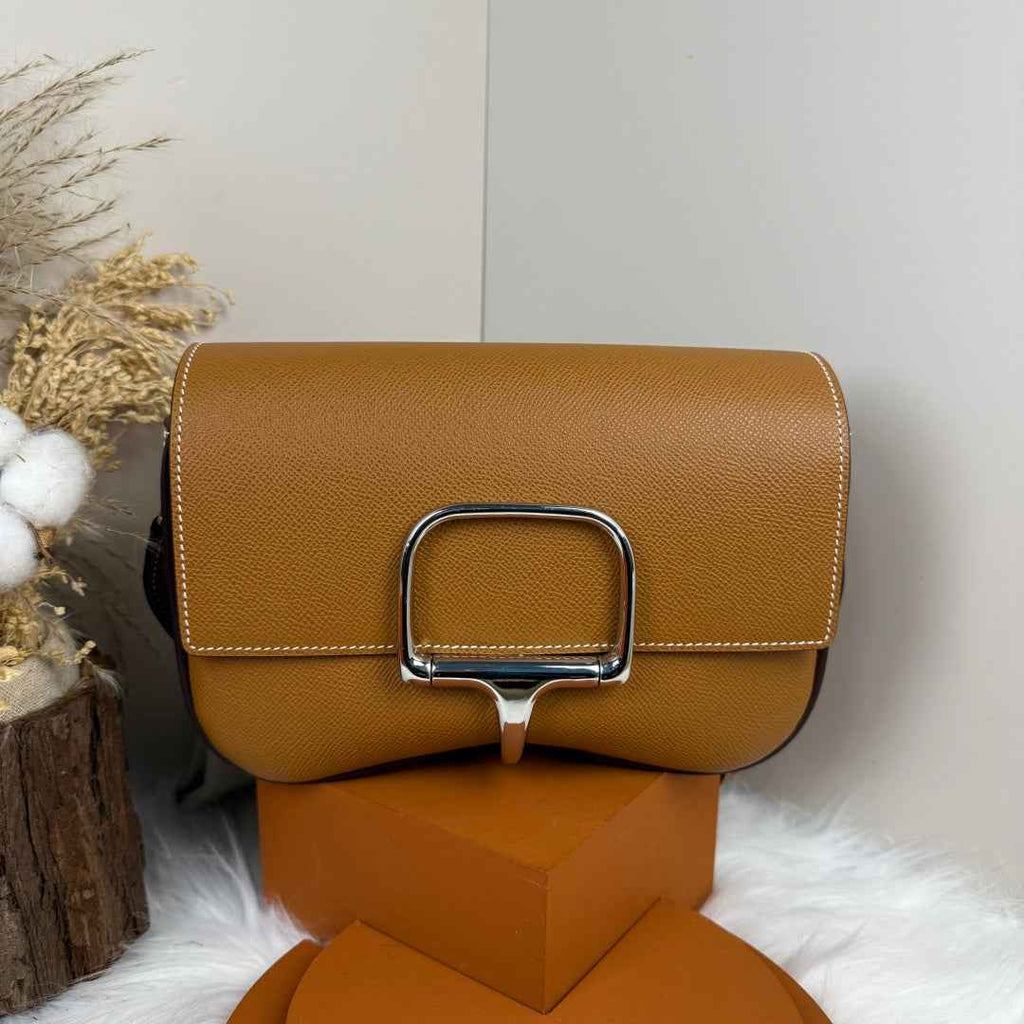 Hermès Della Cavalleria Elan Bag in Brown Epsom Calfskin Silver Hardware