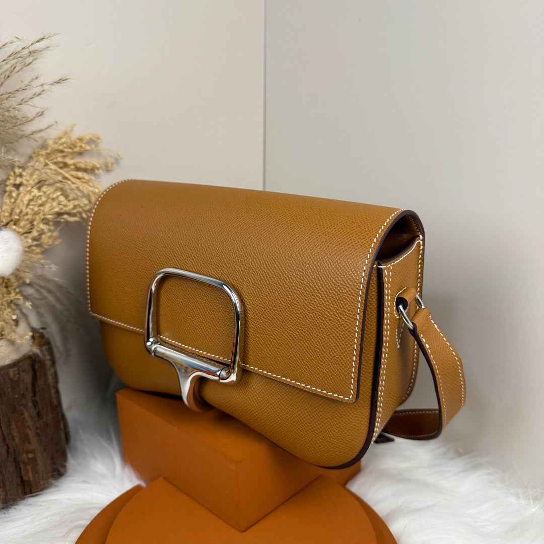 Hermès Della Cavalleria Elan Bag in Brown Epsom Calfskin Silver Hardware