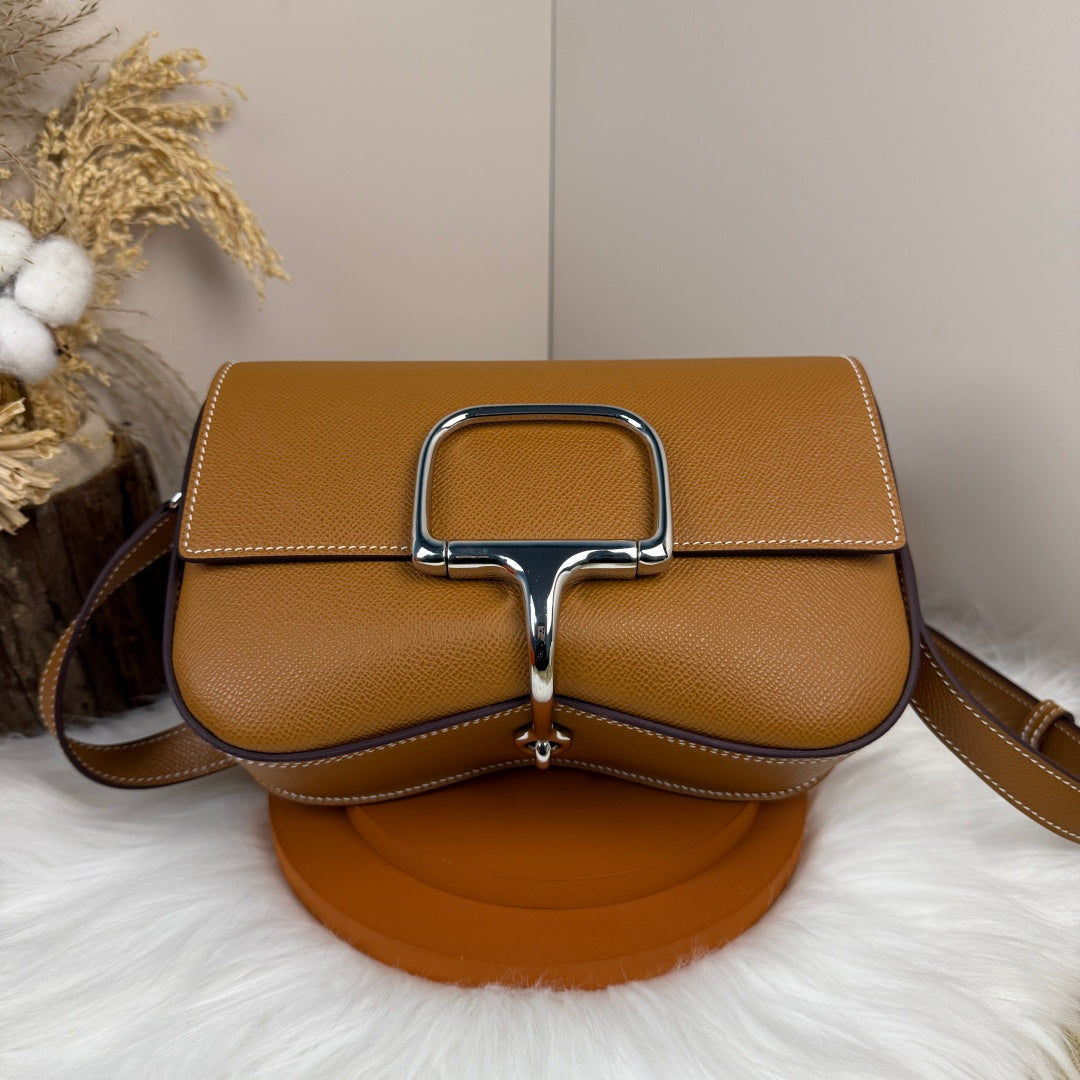 Hermès Della Cavalleria Elan Bag in Brown Epsom Calfskin Silver Hardware