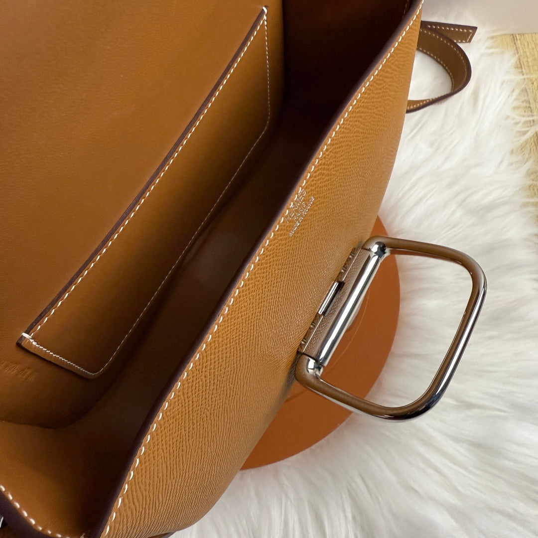 Hermès Della Cavalleria Elan Bag in Brown Epsom Calfskin Silver Hardware