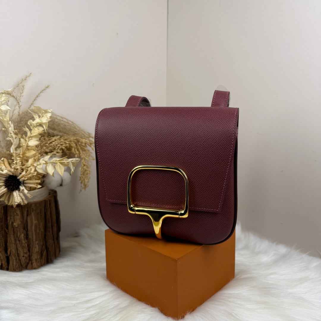 Hermès Della Cavalleria Mini Bag Epsom Calfskin Wine Red Gold Hardware
