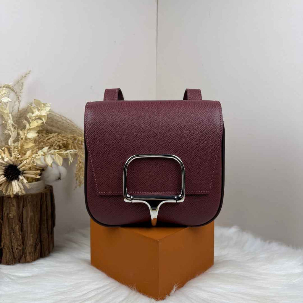 Hermès Della Cavalleria Mini Bag Wine Red Epsom Calfskin Silver Hardware