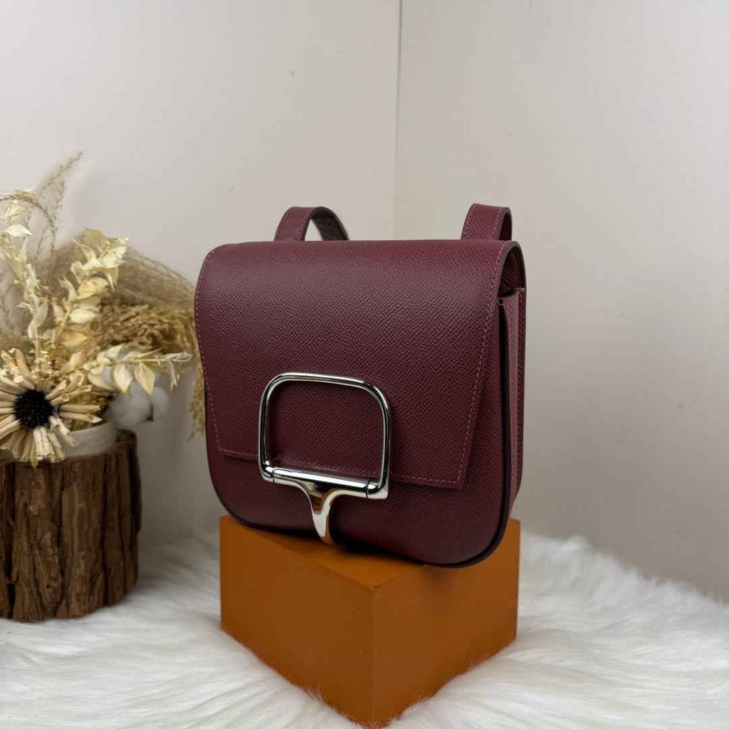 Hermès Della Cavalleria Mini Bag Wine Red Epsom Calfskin Silver Hardware