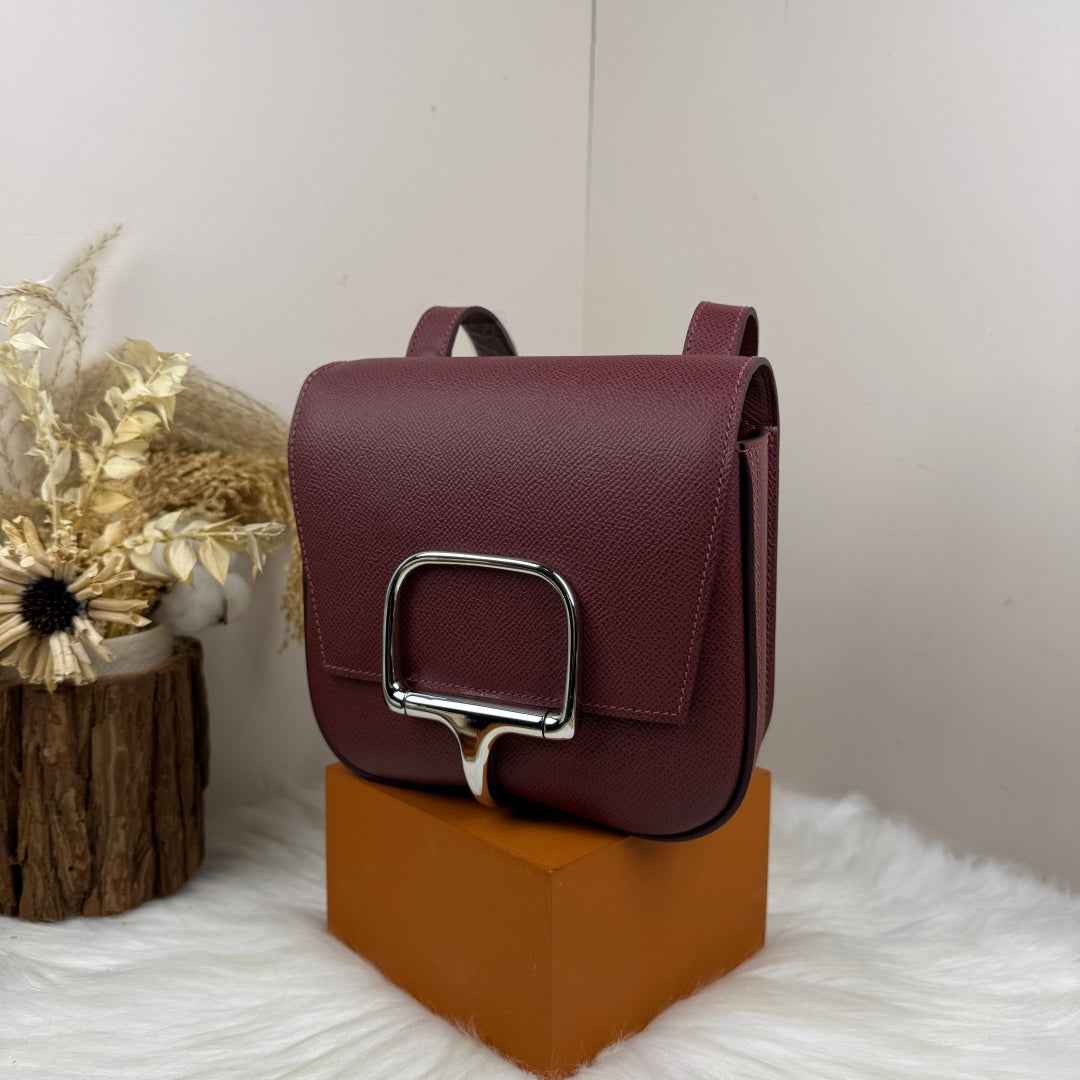 Hermès Della Cavalleria Mini Bag Wine Red Epsom Calfskin Silver Hardware