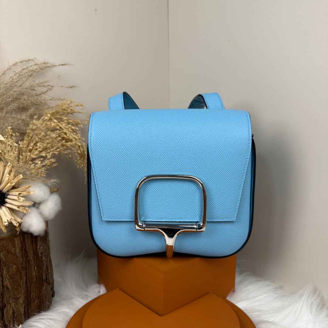 Hermès Della Cavalleria Mini Bag Blue Epsom Calfskin Silver Hardware