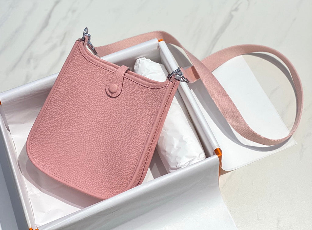 Hermès Evelyne 18 Togo Leather Shoulder Mini Bag Silver Pink