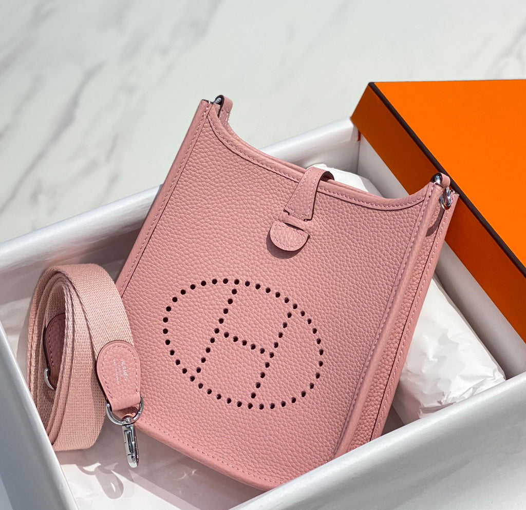 Hermès Evelyne 18 Togo Leather Shoulder Mini Bag Silver Pink