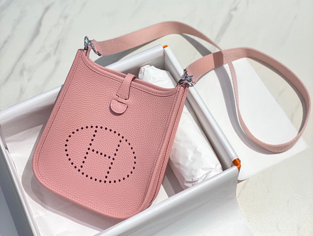 Hermès Evelyne 18 Togo Leather Shoulder Mini Bag Silver Pink