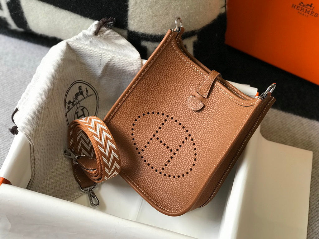 Hermès Evelyne 18 Togo Leather Shoulder Mini Bag Silver Light Brown