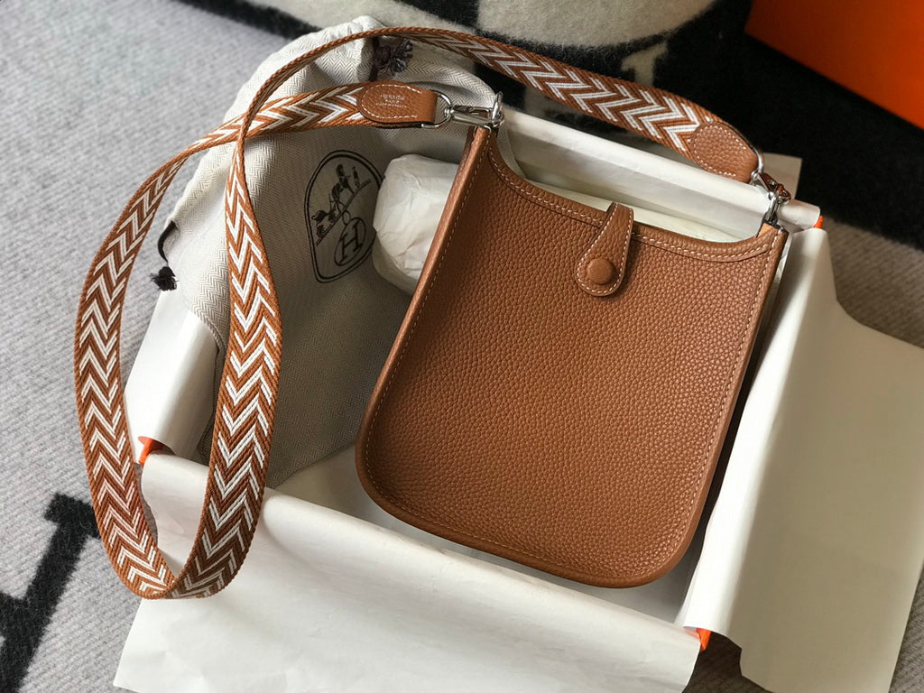 Hermès Evelyne 18 Togo Leather Shoulder Mini Bag Silver Light Brown