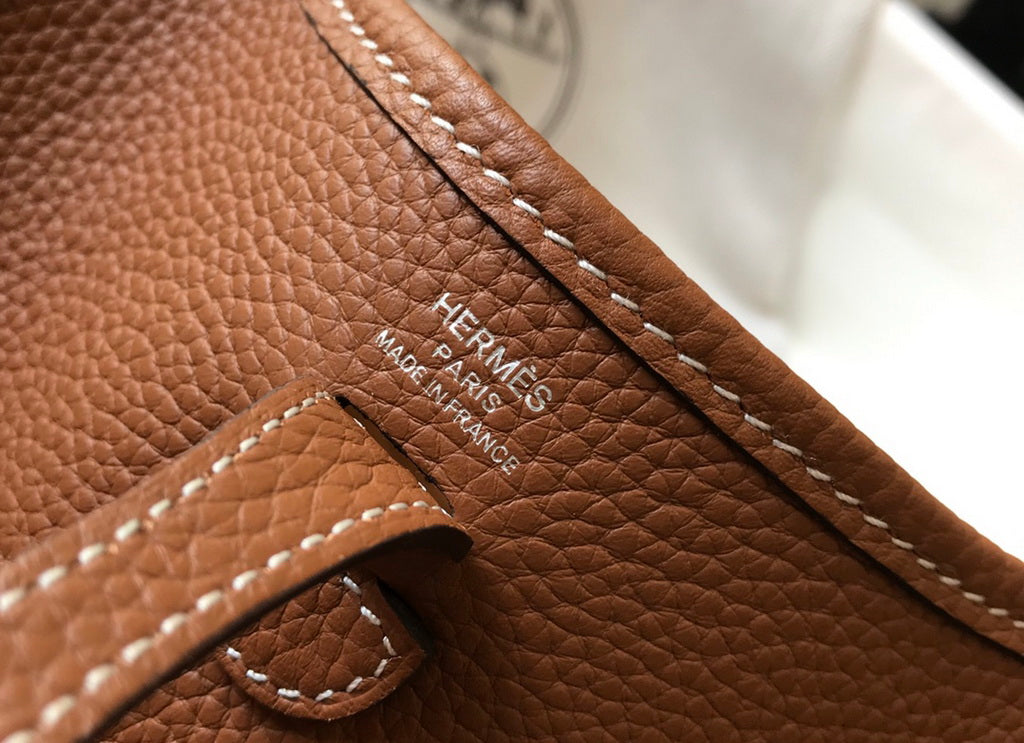 Hermès Evelyne 18 Togo Leather Shoulder Mini Bag Silver Light Brown