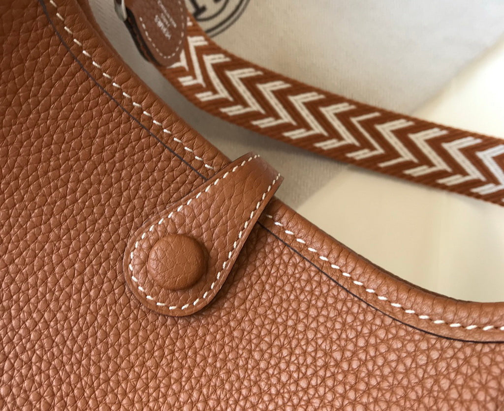 Hermès Evelyne 18 Togo Leather Shoulder Mini Bag Silver Light Brown