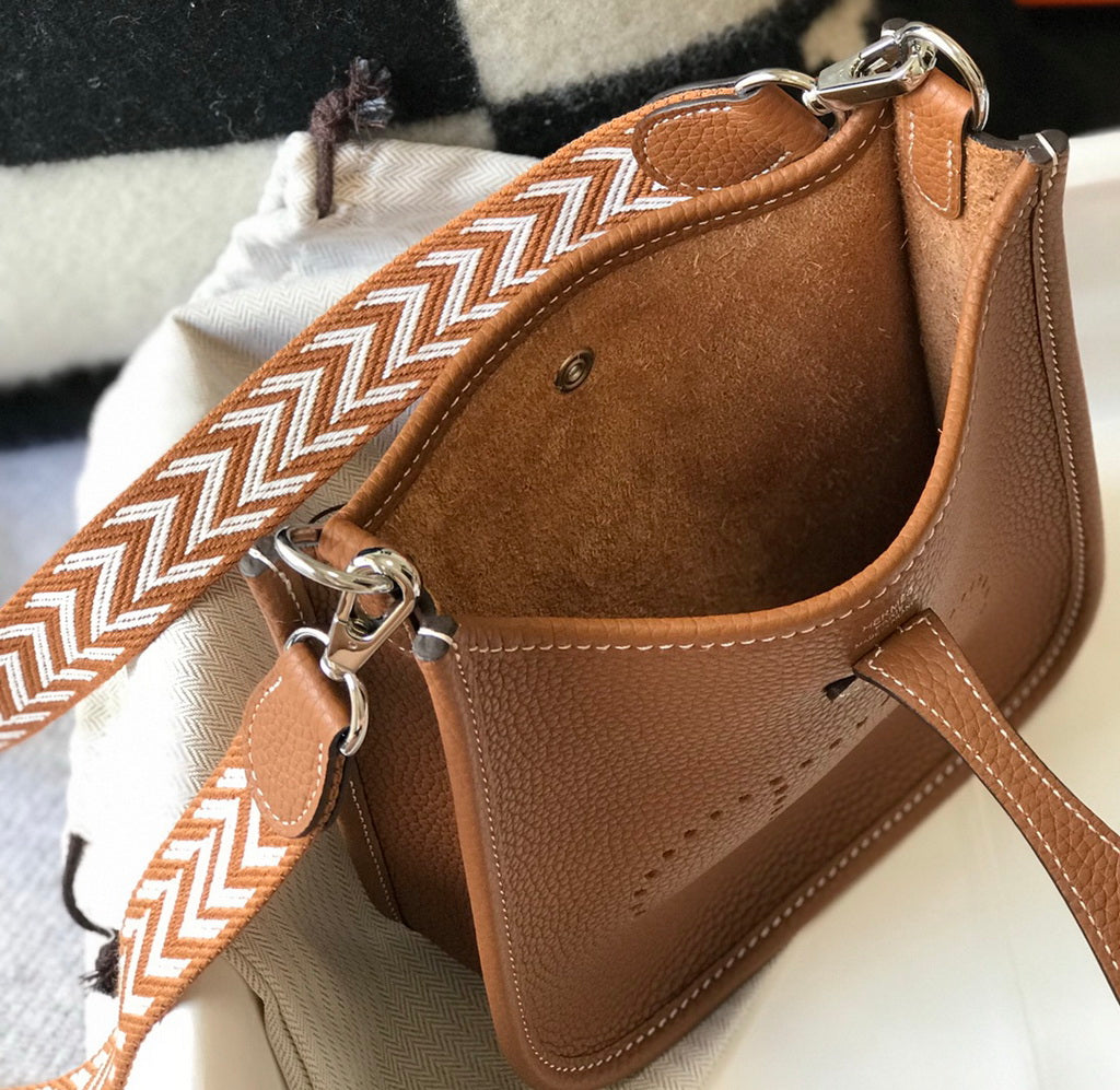Hermès Evelyne 18 Togo Leather Shoulder Mini Bag Silver Light Brown