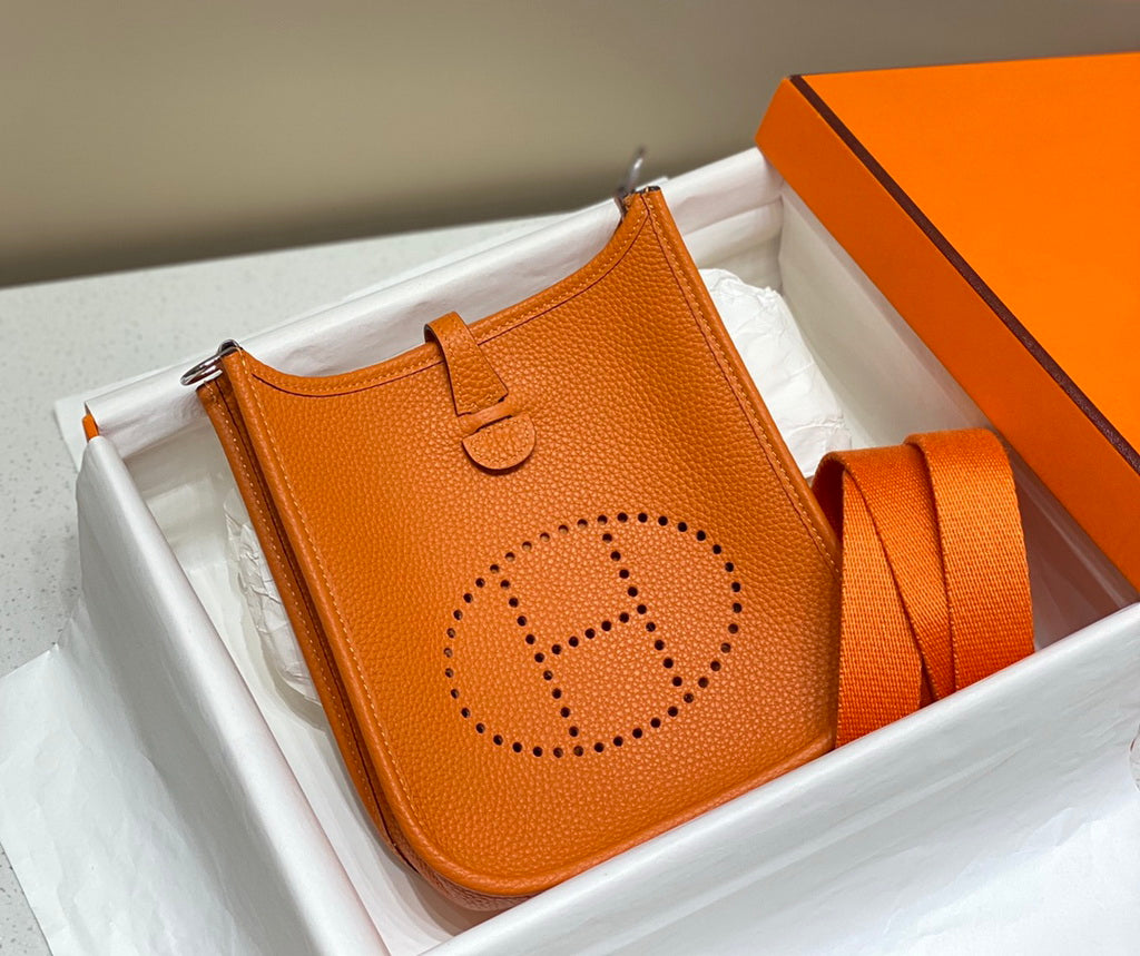 Hermès Evelyne 18 Togo Leather Shoulder Mini Bag Silver Orange