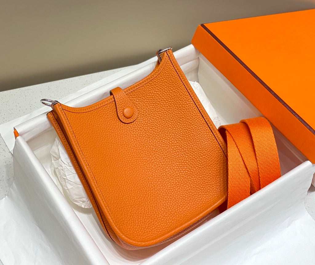 Hermès Evelyne 18 Togo Leather Shoulder Mini Bag Silver Orange
