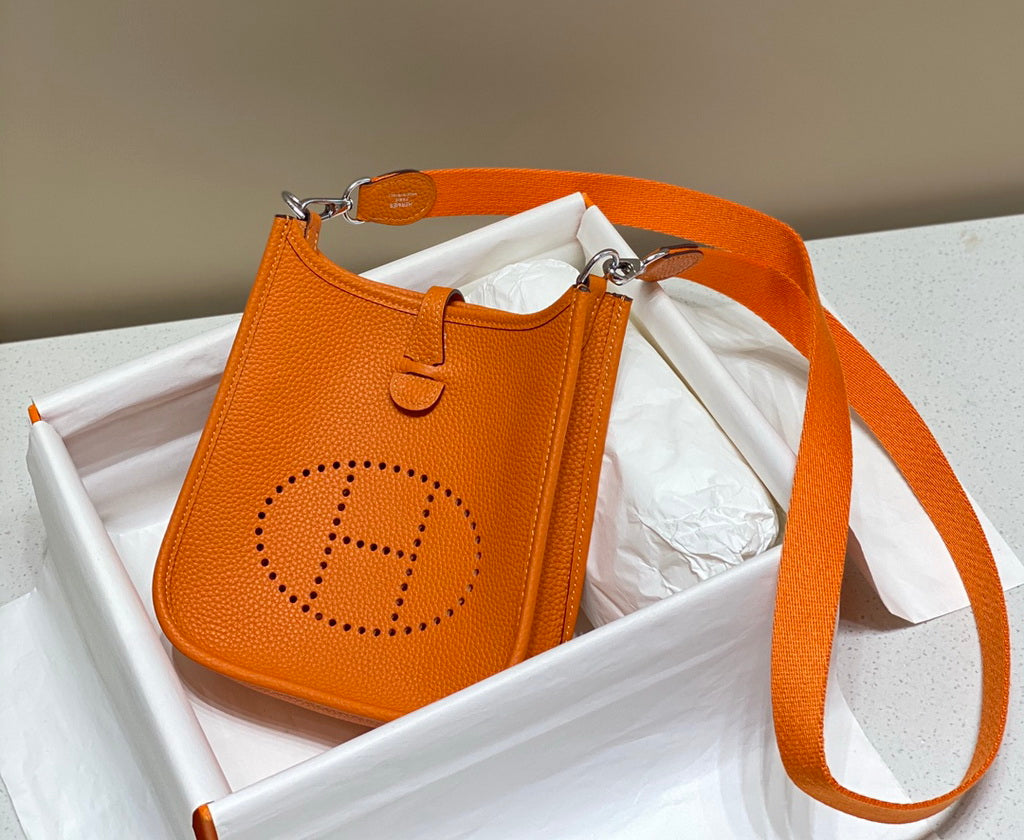 Hermès Evelyne 18 Togo Leather Shoulder Mini Bag Silver Orange