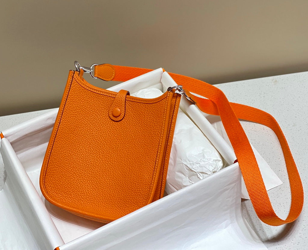 Hermès Evelyne 18 Togo Leather Shoulder Mini Bag Silver Orange