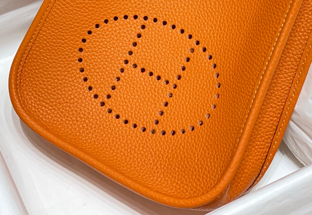 Hermès Evelyne 18 Togo Leather Shoulder Mini Bag Silver Orange