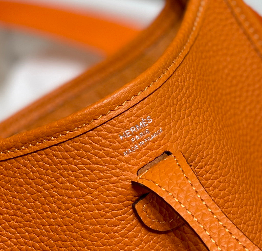 Hermès Evelyne 18 Togo Leather Shoulder Mini Bag Silver Orange