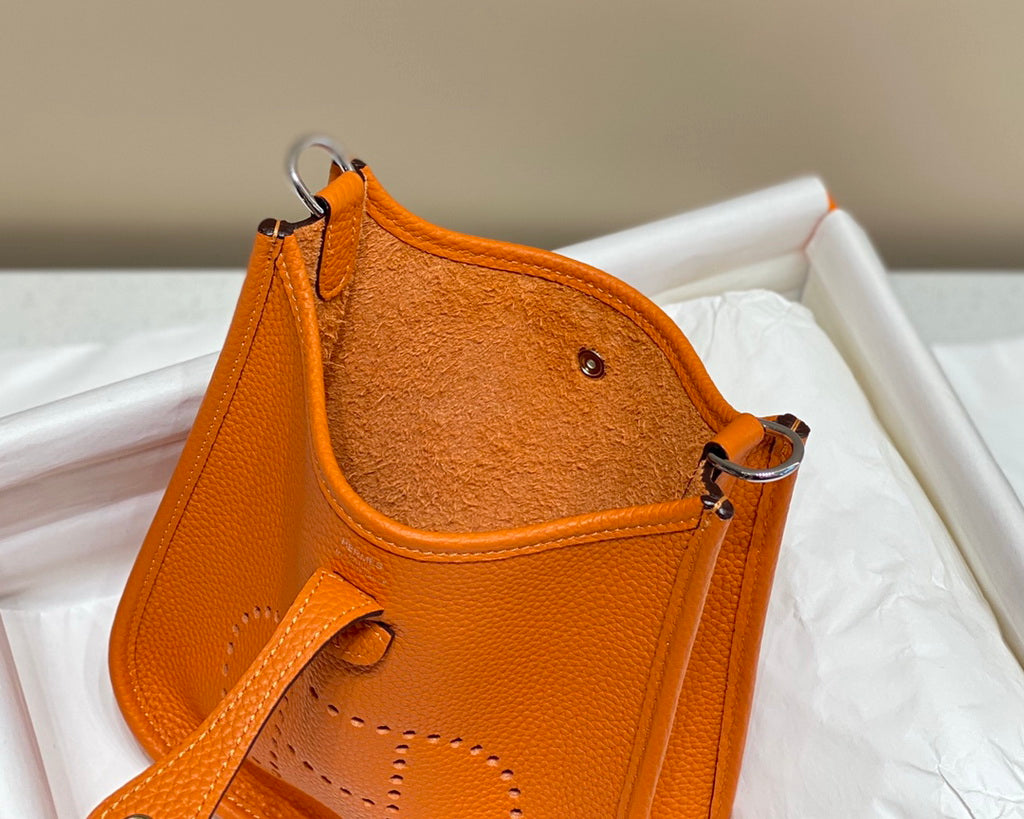 Hermès Evelyne 18 Togo Leather Shoulder Mini Bag Silver Orange