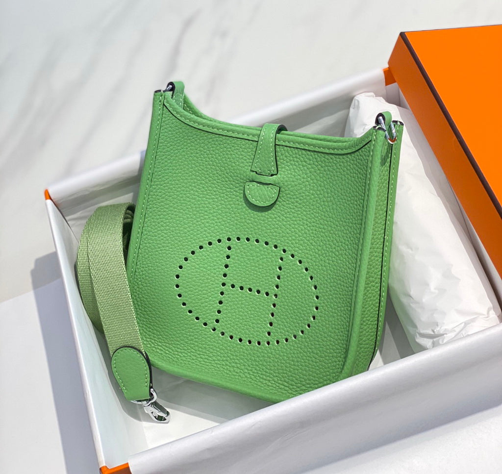 Hermès Evelyne 18 Togo Leather Shoulder Mini Bag Silver Light Green