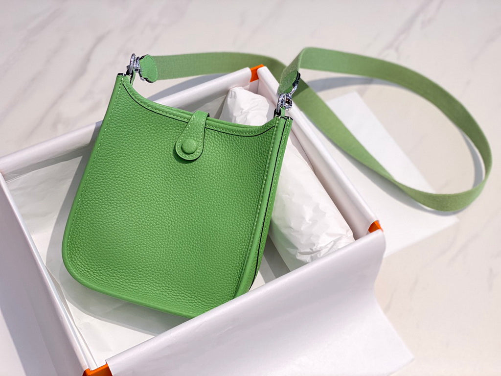 Hermès Evelyne 18 Togo Leather Shoulder Mini Bag Silver Light Green