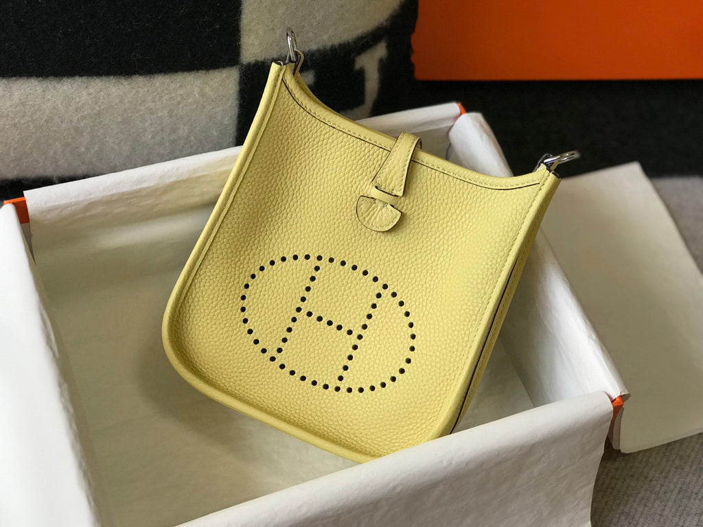 Hermès Evelyne 18 Togo Leather Shoulder Mini Bag Silver Light Yellow