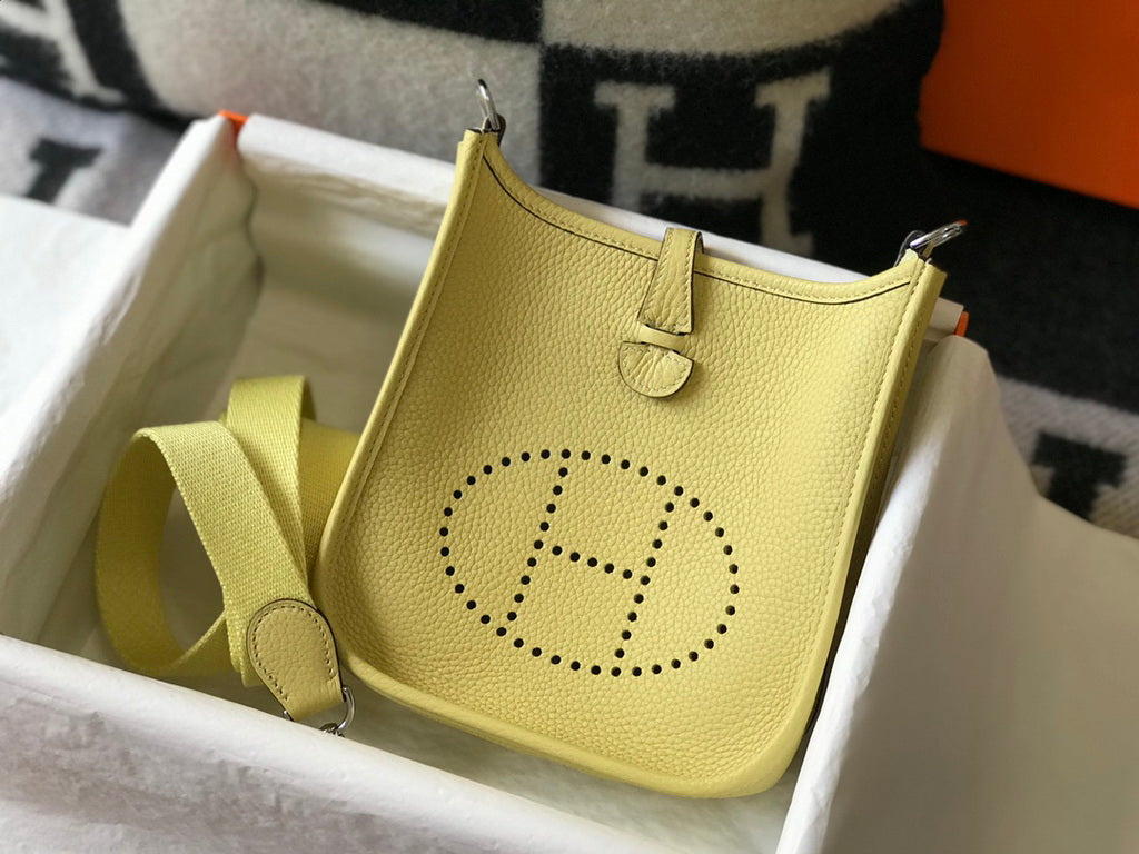 Hermès Evelyne 18 Togo Leather Shoulder Mini Bag Silver Light Yellow