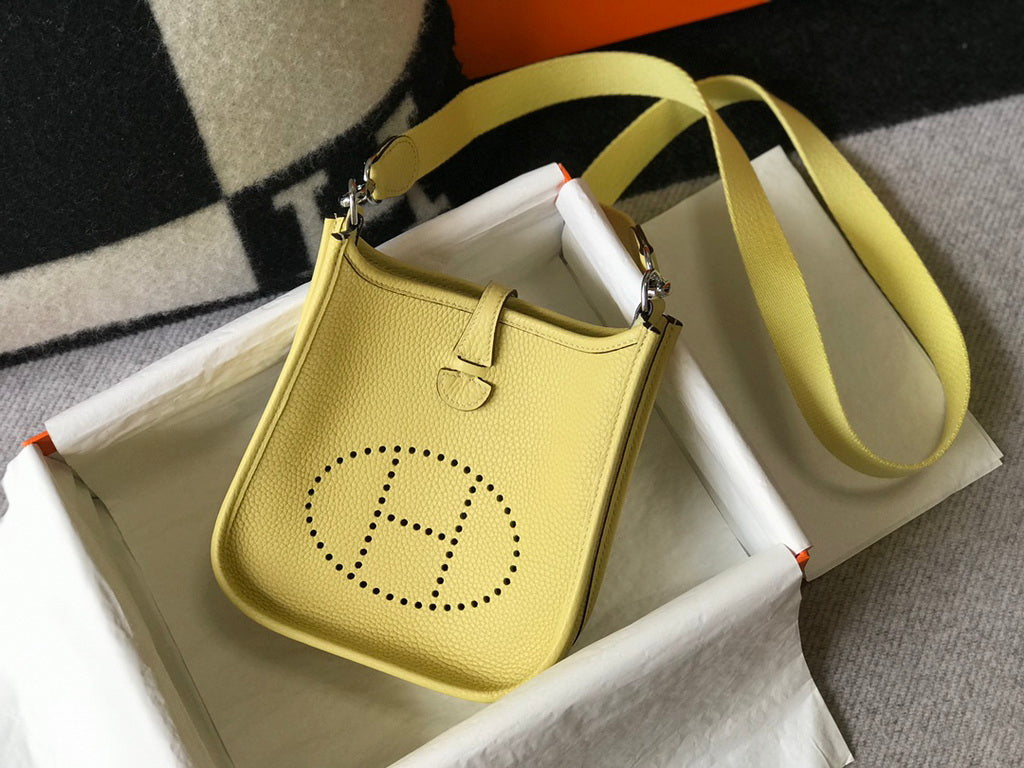 Hermès Evelyne 18 Togo Leather Shoulder Mini Bag Silver Light Yellow