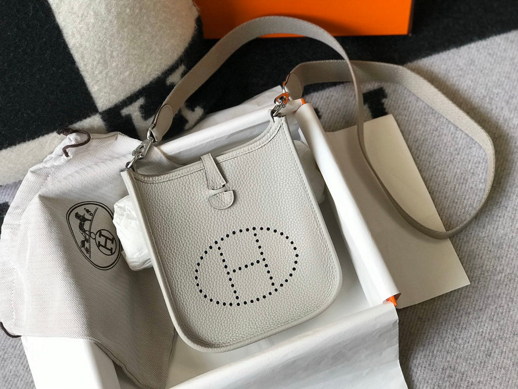 Hermès Evelyne 18 Togo Leather Shoulder Mini Bag Silver Light Gray