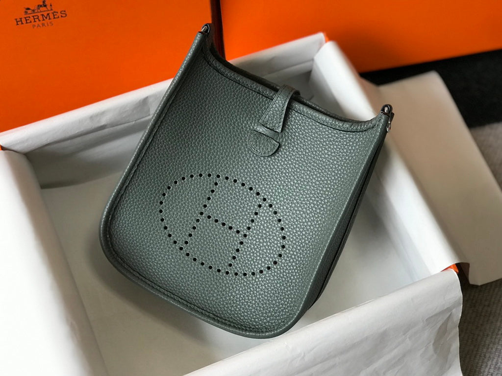 Hermès Evelyne 18 Togo Leather Shoulder Mini Bag Silver Dark Green