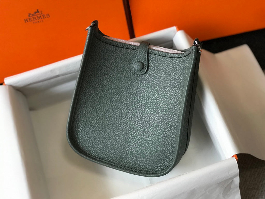 Hermès Evelyne 18 Togo Leather Shoulder Mini Bag Silver Dark Green