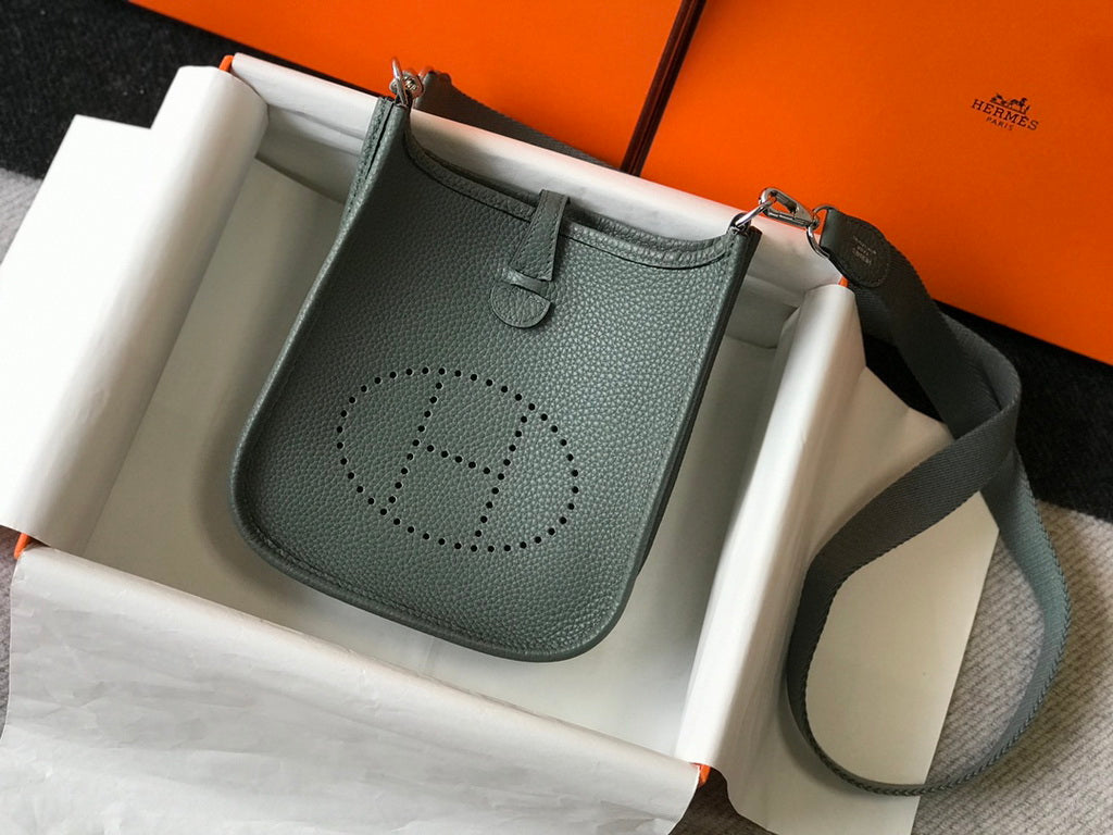 Hermès Evelyne 18 Togo Leather Shoulder Mini Bag Silver Dark Green