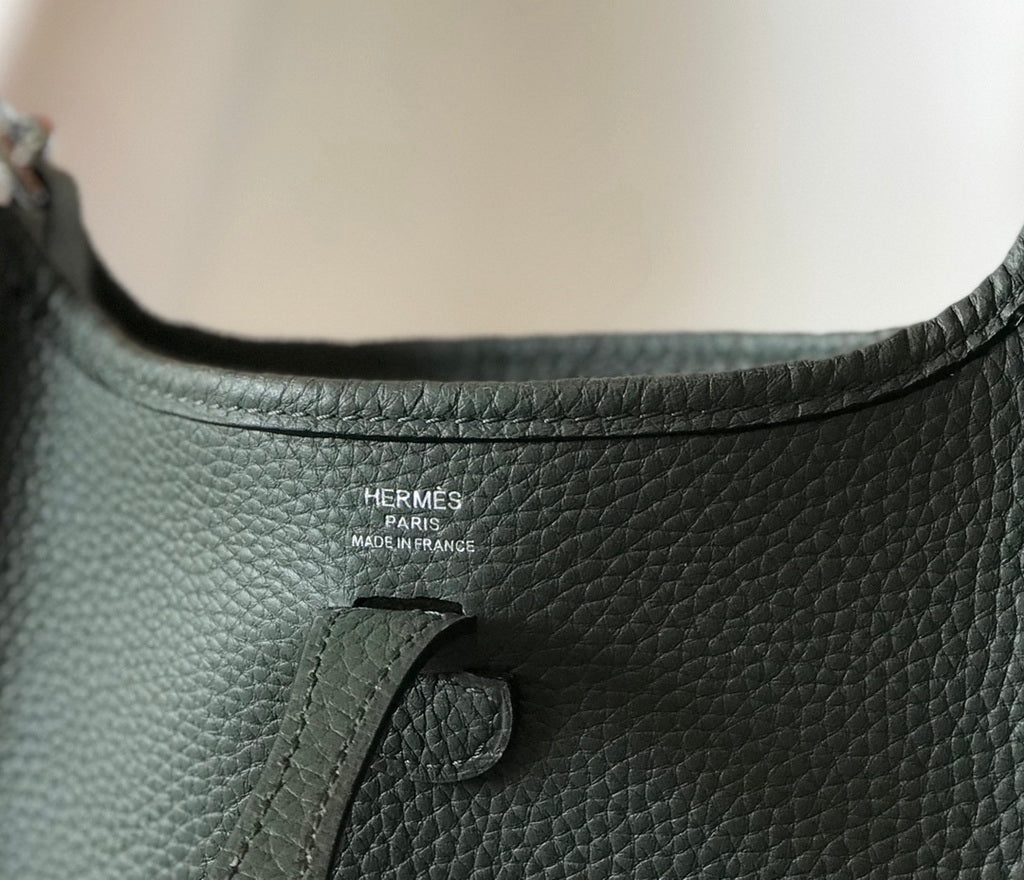 Hermès Evelyne 18 Togo Leather Shoulder Mini Bag Silver Dark Green