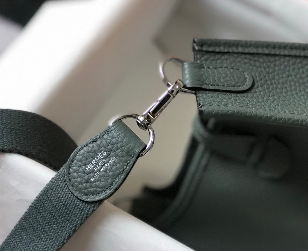 Hermès Evelyne 18 Togo Leather Shoulder Mini Bag Silver Dark Green