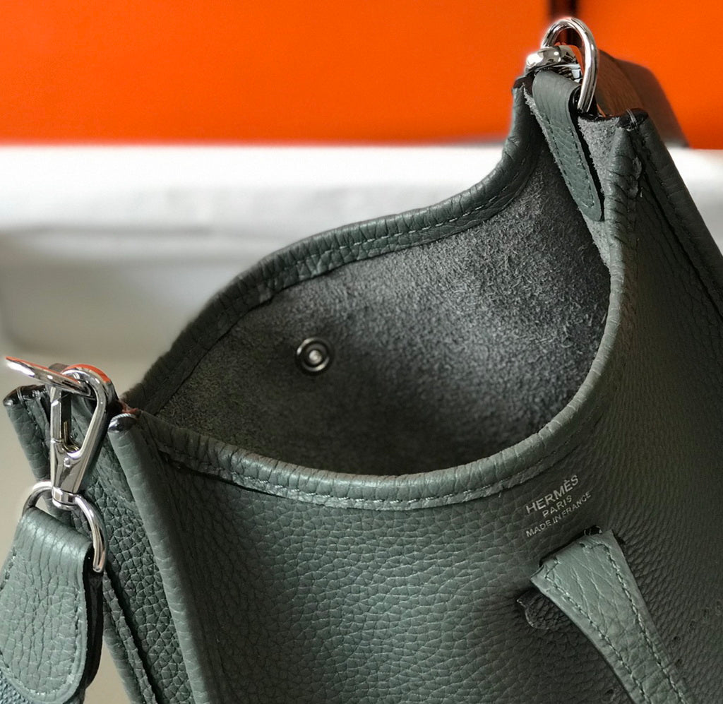Hermès Evelyne 18 Togo Leather Shoulder Mini Bag Silver Dark Green