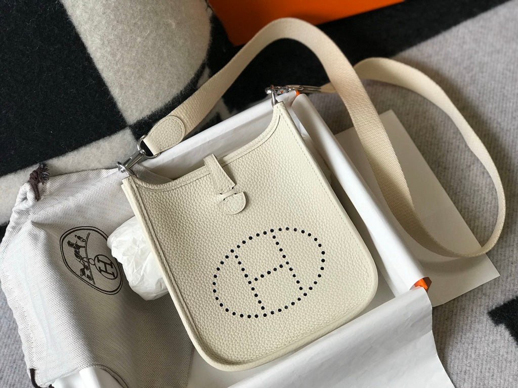 Hermès Evelyne 18 Togo Leather Shoulder Mini Bag Silver Beige