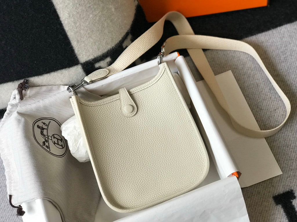 Hermès Evelyne 18 Togo Leather Shoulder Mini Bag Silver Beige