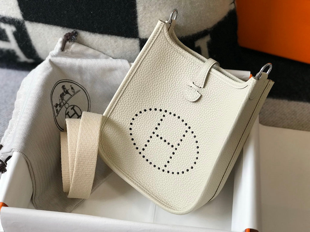 Hermès Evelyne 18 Togo Leather Shoulder Mini Bag Silver Beige
