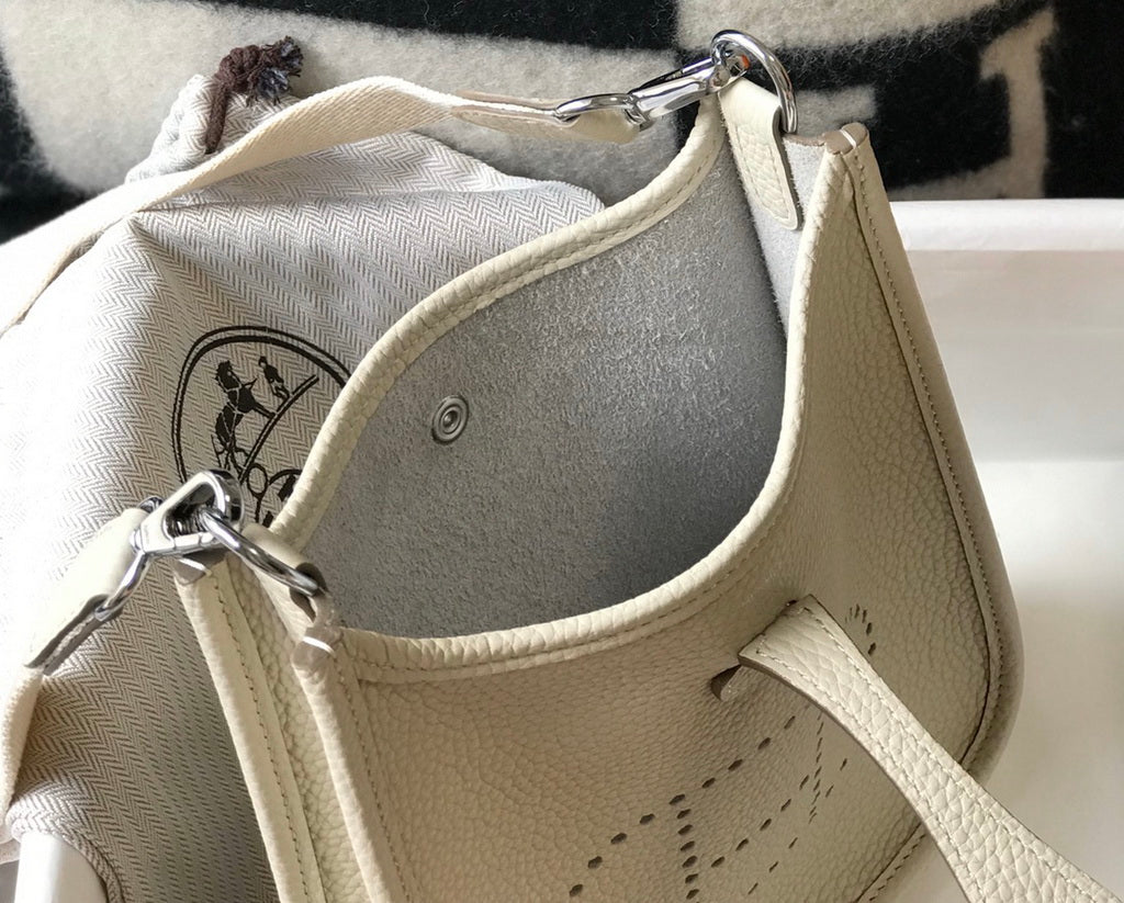Hermès Evelyne 18 Togo Leather Shoulder Mini Bag Silver Beige